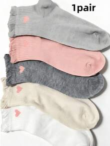 1/3/5/10 Pairs Women's Cute Sweet Breathable Short Socks, Heart Pattern Ruffle Edge Student Socks, Suitable For Daily Casual Wear - Multicolor - View 7