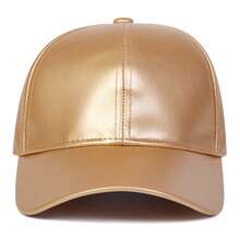 1pc Men's PU Leather Baseball Cap, Solid Color, Adjustable, Sun Protection, Casual Hat For Spring/Autumn Travel, Beach, Party - Gold - View 3