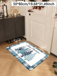 1pc Christmas Fresh Blue & White Plaid Christmas Tree Pattern Kitchen Mat, Soft & Comfortable Fabric, Thick & Padded, Easy To Clean & Washable, Foldable & Easy Care Carpet Mat, Suitable For Kitchen, Dining Room, Kitchen Carpet, Laundry Room Mat, Bathroom Carpet, Welcome Mat, Kitchen Carpet, Small Mat, Fashion Home, Christmas Home Gift Welcome Mat, Christmas Home Decor Foot Mat - Multicolor - View 4