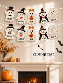 Custom Text Ghost Banner, Personalized Halloween Party Garland With Ghost Characters, Name Bunting For Halloween Parties, Home Decor, Trick Or Treat Celebration Decoration, Halloween Party Banner, Custom Ghost Garland For Kids And Adults. - Multicolor - View 2