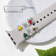 3pcs Cute Colorful Christmas Reindeer & Santa Claus Watch Band Decorative Rings, Multiple Styles Available, Compatible With Apple Watch Band Decoration, Perfect For Holiday Wear - Silver - View 6