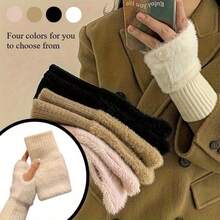 1 Pair Ins Style Open-Finger Plush Gloves, Autumn/Winter Multi-Function Windproof Gloves, Suitable For Office And Study, Unisex Multi-Color Options, Cold Weather Gear, Soft Plush Touchscreen Gloves - Multicolor - View 2