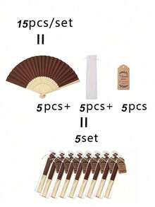 3/15/30pcs Elegant Fan Set With Thank You Tags And Gift Bags, Bride Bamboo Handheld Folding Fan, Suitable For Bridesmaid Gifts And Wedding Decor, Party Events, Perfect Summer Accessory - Brown - View 14