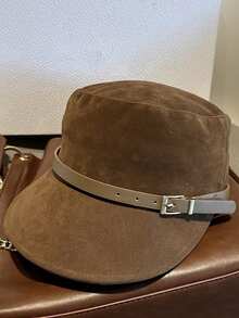 Autumn Fashion Belt Buckle Suede Flat Top Cap Women Niche Design Versatile Baseball Cap Equestrian Hat - Multicolor - View 13