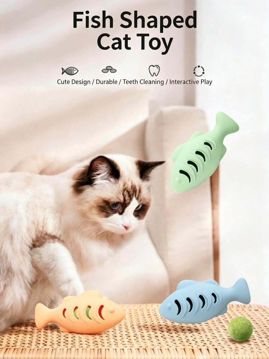 Silicone Fish-Shaped Slow Feeder Puzzle Toy, Train Pet's Biting Strength, Fun Cat/Dog Toy, With Mint Ball