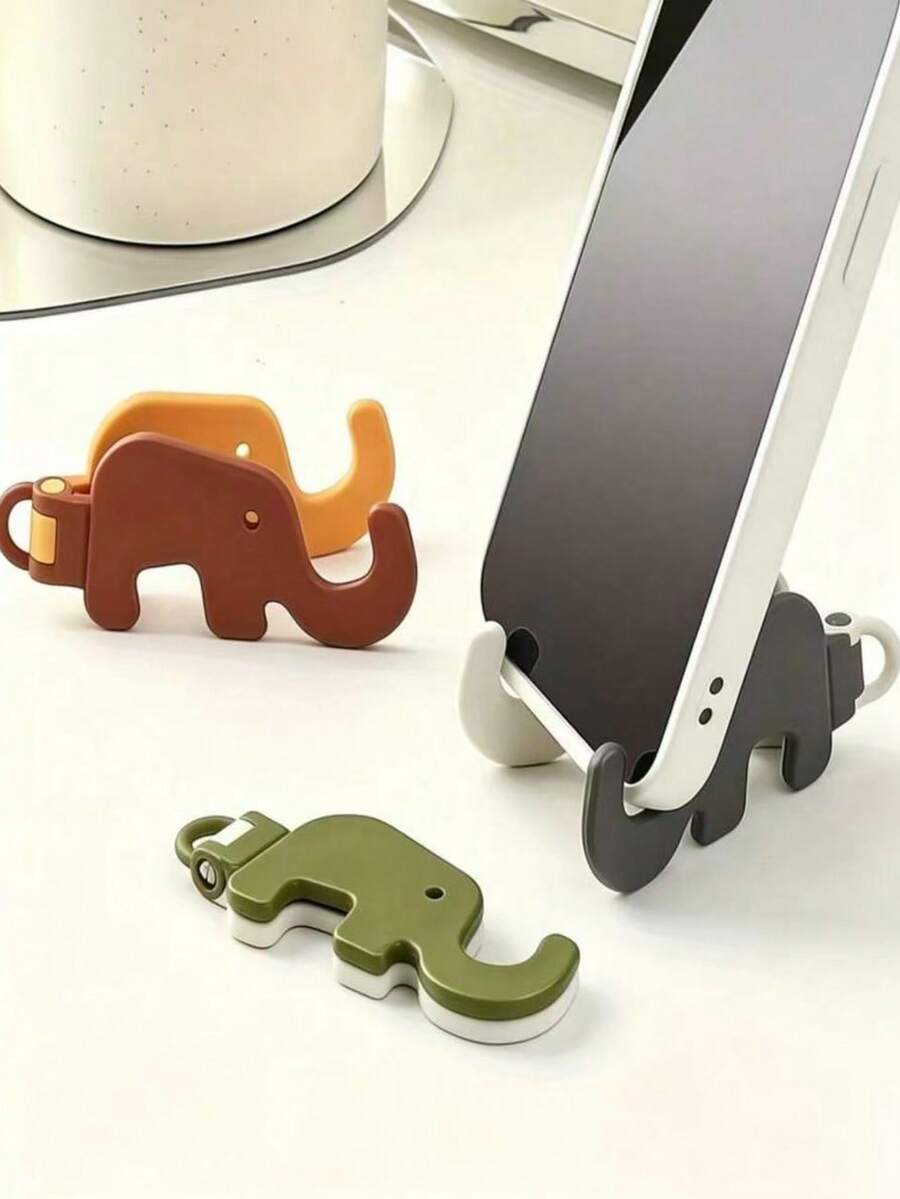 1pc Cute Elephant Folding Phone Holder Portable Mini Desktop Lazy Holder Keychain Dual-Use (Due To Shooting Angle And Magnification, The Actual Object May Differ Slightly In Size From The Photo) - Multicolor - View 1