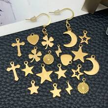 20pcs Stainless Steel Star Moon Love Pendant Jewelry Making DIY Earring Pendant Various Design Charms For Jewelry Making Bracelets Necklace - Gold - View 6