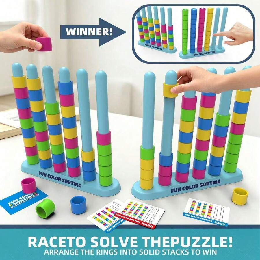1 Set Colorful Stacking Challenge Game, Bead Color Matching Educational Toy, Concentration Training Beads, Educational Toy, Board Game Gift, Family Party Battle Toy - Multicolor - View 1