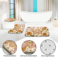 1pc/4pcs Christmas Snowflake Gingerbread Man Multi-Functional Bathroom Decor Shower Curtain Set, Free 12 Hooks, Premium Holiday Atmosphere, Bathroom Mat, U-Shaped Floor Mat And Round Toilet Lid Cover, Suitable For All Christmas Occasions - Snowflake Gingerbread Man - View 6