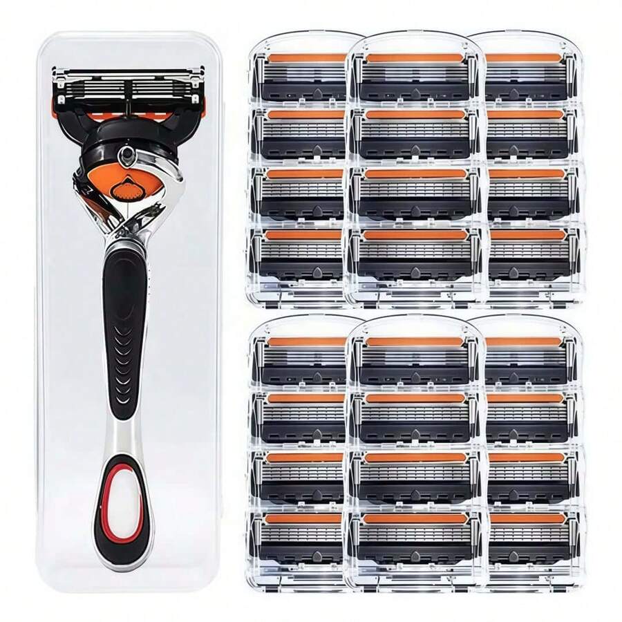 Men's Manual Razor, 5-Layer Sharp Blades, Flexible Rotating Handle, Portable Non-Irritating Shaving Razor, Suitable For Daily Travel And Home Use, Durable Replaceable Blade Head, Skin-Friendly Smooth Shaving Tool