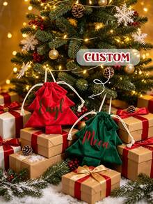 Personalized Christmas Gift Bag, Customized Name And Initial Drawstring Bag, Personalized Holiday Gift Bag, Customized Canvas Tote Bag, Christmas Gift Packaging, Holiday Party Decoration, Gift For Her, Gift For Him, Gift For Family And Friends - Multicolor - View 1