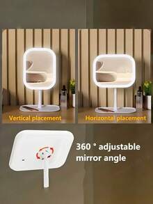 1pc LED Lighted Makeup Mirror, 3 Color Modes, Smart Touch Control Desktop Vanity Mirror, 360° Rotating, With Storage Tray, Portable Travel Makeup Mirror, Rechargeable Foldable Detachable Vanity Mirror, Desktop Makeup Mirror Replacement, Women's Gift - Star - View 4