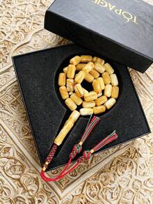 33-Bead Muslim Prayer Beads, 9*16mm Cylindrical Beeswax Texture Handmade Braided Rope Tasbih, Long-Lasting Fragrance 1-3 Years, Islamic Prayer Recitation Handheld Beads, Handmade Knotted Tassel Design, Natural Bead Texture, Portable Misbaha Prayer Beads, Durable Braided Rope, Suitable For Daily Prayer And Recitation, Can Be Used For Personal Wear Or Given As A Gift, Classic Popular Islamic Religious Handheld Accessory - Amber Style [Scented] - View 9