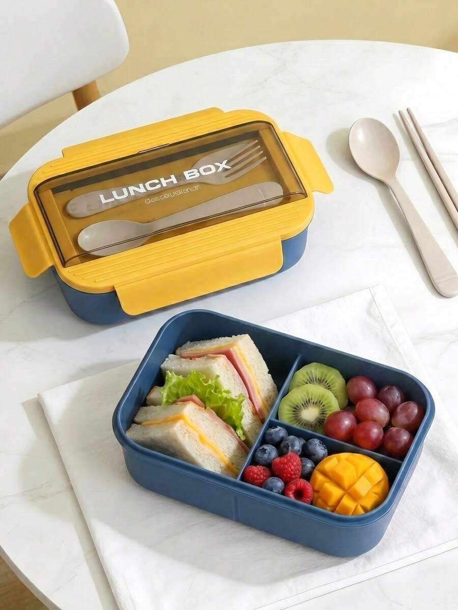 SEAL LOCK 1pc Adult Lunch Box With 3 Compartments, Bento Box With Utensil Storage, Japanese Style, Leak-Proof, Microwave And Dishwasher , Suitable For Work, Outings And Picnics - Multicolor - View 1