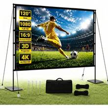 120 Inch Outdoor Projector Screen With Stand, 16:9 4K HD Portable Movie Screen, Lightweight Indoor Outdoor Projector Screen, Wrinkle-Free Screen With Carry Bag For Backyard, Camping, Home Theater - View 1