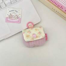 1Pc Cute Floral Corduroy Earbud Case Cover, Quilted Soft Pouch With Keychain Ring, Portable Protective Storage Bag For Wireless Bluetooth Earphones - Multicolor - View 15