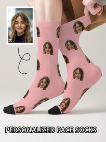 1 Pair Customized Face Pattern Socks, Personalized Photo Socks, Custom Printed Socks, Funny Face Socks, Custom Pattern Socks, Print Any Face Pattern On Socks, Anniversary Gift, Valentine's Day Gift, Unique Birthday Gift, Personalized Collectible - Multicolor - View 7
