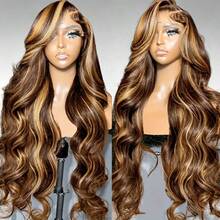 Body Wave 200% Density P4/27# 13x4 HD Transparent Lace Frontal Human Hair Wigs 38 40 Inches Brazilian Pre Plucked With Baby Hair Water Wave Lace Front Wig For Women - S4/27 - View 2