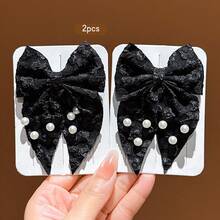 2pcs Premium Black Swallowtail Bow Hair Clips, Suitable For Daily Wear Hair Accessories - Multicolor - View 10