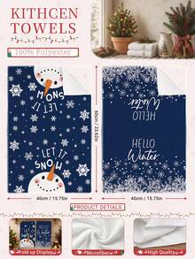 MEMNUN 2 Pcs Deep Blue Snowflake Winter Cartoon Snowman Printed Pattern Kitchen Towels Dish Cloths, Ultra-Fine Microfiber Polyester Material, Let It Snow Hello Winter Winter English Slogan Holiday Decorative Hand Towels Christmas Home Fabric Hanging Towels, Home Decor, Kitchen Decor, Christmas Decor, Suitable For Restaurant Kitchen, Holiday Decoration And Gift Giving, 40*60cm/45*70cm - Multicolor - View 4