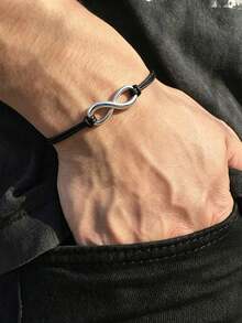 2 buah Gelang Tali Hitam dengan Liontin Infinity yang Dapat Diatur, Cocok untuk Pemakaian Sehari-hari - Gelang simbol tak terhingga - View 3