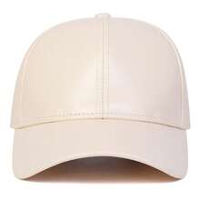 1pc Men's PU Leather Baseball Cap, Solid Color Adjustable Sun Protection Casual Hat, Suitable For Spring/Autumn Travel, Beach, Party - Beige - View 3