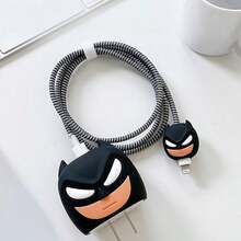 Warner Bros 1 Set Batman Charging Cable Data Cable Protector, Compatible With 20W Charger, Party Favor, Suitable For Daily And Office Use, Includes Large And Small Heads, Silicone Cable Tie And 1.4m Coiled Cable, Great Gift For Birthday And Holiday - Multicolor - View 9