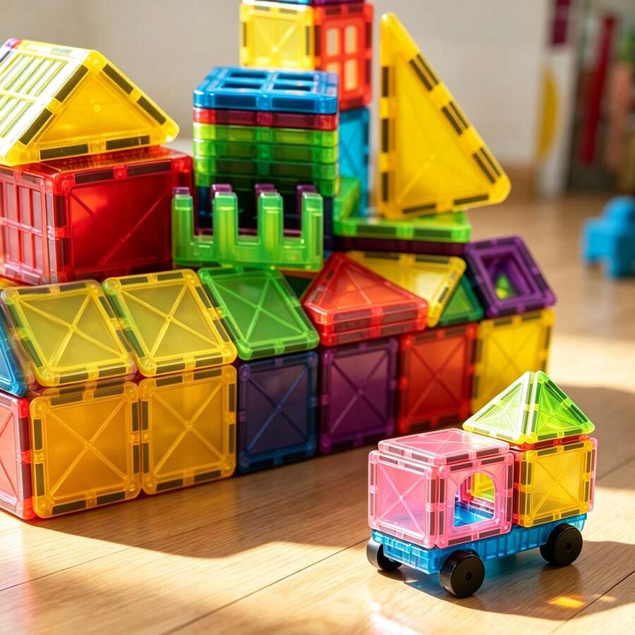 Magnetic Building Blocks - Colorful Window & Small Car Toys, STEM Toys, DIY Creative Toys For Kids, Perfect Birthday Gift (Random Color) Halloween Christmas Thanksgiving Holiday Gift Best Birthday Gift - Multicolor - View 1