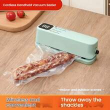 1 Set Portable Handheld Vacuum Sealer, Food Preservation Vacuum Bags, Suitable For Kitchen Food Preservation Storage And Snack Bag Single Sealing Function, Electric Vacuum Pump, Refrigerator Vacuum Storage Bags, Camping - Green - View 4
