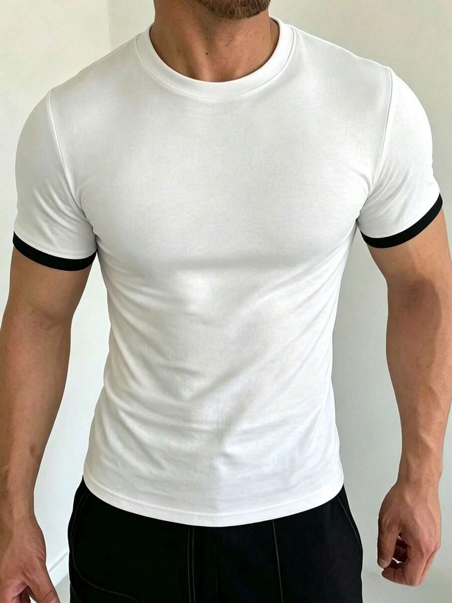 ZYNTH BALENO Men's Summer Fashion Patchwork Short Sleeve T-Shirt, Essential For Summer Sports White