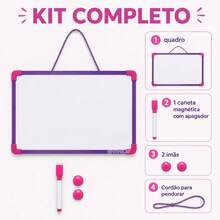 Quadro Branco Magnético Dupla Face 25x35cm com Caneta Apagador 2 Ímãs para Pendurar - Roxo - Visão 4