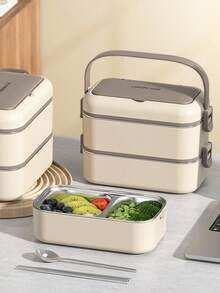 1pc Double Layer Japanese Style Bamboo Wood Tie Lunch Box Sushi Bento Box With Utensils - Multicolor - View 4