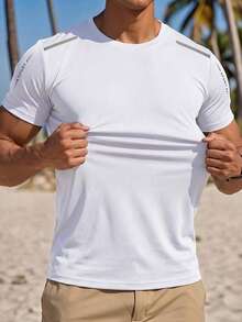 Men's Sports Running Short Sleeve Minimalist Elastic Breathable T-Shirt, Suitable For Summer Fitness, White - White - View 1