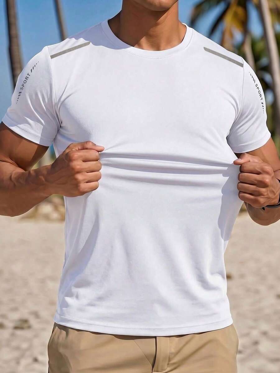 Men's Sports Running Short Sleeve Minimalist Elastic Breathable T-Shirt, Suitable For Summer Fitness, White - White - View 1