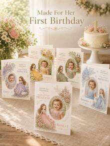 Custom Photo First Birthday Greeting Card, Personalized Picture Card With Princess Castle, Purple Floral And Swan Theme, Baby Girl 1st Birthday Celebration Card, Keepsake Gift For Daughter, Granddaughter, Niece, Family And Friends - Multi-color - View 7
