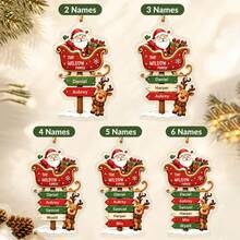 Custom Santa Sleigh Family Name Ornament, Personalized 2-6 Names Christmas Tree Decor, Festive Reindeer Signpost Style, Customized Wall Hanging, Customizable Text Family Keepsake, Holiday Home Decor, Christmas Gift 2026, Christmas Decorations - Style a - View 3