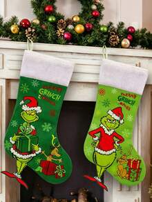 The Grinch Christmas Stocking Hanging Ornament Gift Bag Christmas Tree Home Decor Cute Christmas Sock Pendant Decorative Accessory - Xmas - View 3