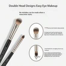1pc GECOMO Dual-Head Eyeshadow Brush, Soft Bristles, No Powder Absorption, Beginner Makeup Brush, Natural Blending, Easy Application - Black - View 2