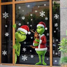 The Grinch 1 مجموعة ملصقات ديكورية لعيد الميلاد، ملصقات كرتونية على شكل ندفة ثلجية للنوافذ الزجاجية - متعدد الألوان - مشاهدة 2