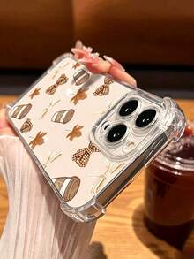 1pc Fashion Autumn Theme Coffee Cup Design Phone Case With Maple Leaf And Bow Print Pattern, Suitable For IPhone18 18pro 18promax 17 17pro 17 Pro Max, 16promax 16 Plus, 15, 14, 13, 12 And 11 Models, Autumn Fashion Phone Case - Clear - View 5
