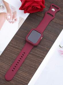 2合1運動矽膠錶帶與錶殼，相容 40mm、41mm、42mm、44mm、45mm、46mm 與 49mm 尺寸，柔軟舒適鉚接矽膠錶帶搭配防震鏤空矽膠保護殼，相容 Series Ultra/12/11/10/9/8/7/6/5/4/SE 機型，防水運動錶帶與錶殼套組，男女適用 - 矽膠錶帶+錶殼-酒紅色 - 查看 4