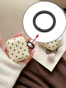 Ins Minimalist Coffee Bean Black Polka Dot Earbud Cover With Coffee Cup Charm Keychain, Aesthetic Protective Shell ForAirPods 4 /ForAirPods 5 /ForAirPods Pro /ForAirPods 3 /ForAirPods 1/2 - Multicolor - View 6