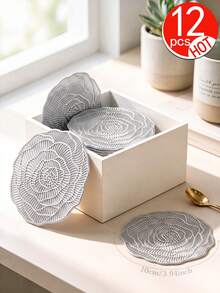 Tkvega • Home 12pcs Gold Embossed Coasters, PVC Material 3.94inch Round Coffee Cup Coasters, Washable, Easy To Clean, Wipeable, Non-Slip, Heat Resistant, Suitable For Room Decor, Home Table Decor, Home Decoration, Perfect For Holidays, Parties, Birthdays, Weddings And Dinner Parties - Multicolor - View 10