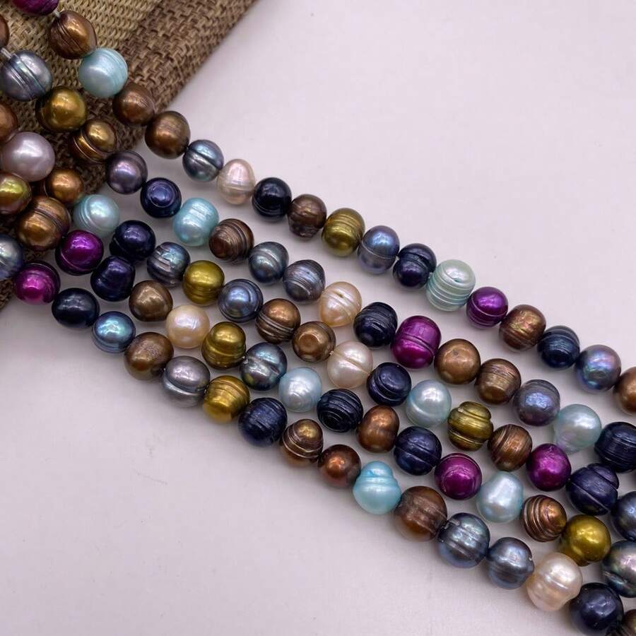 8-9mm 多色馬鈴薯形圓形淡水珍珠 DIY 配件 1 串 長度 38cm/14.96inch,孔徑 0.8mm - 彩色 - 查看 1