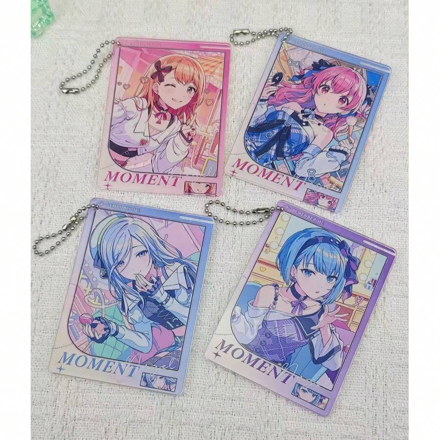 PJSK Anime Academy Photocard Holder Keychain, Cute Anime Girl Transparent Card Cover With Bead Chain, Bag Pendant Photo Protector Collectible Fan Gift - Multicolor - View 1