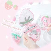 9pcs Set Alat Tulis Stroberi Lucu, Set Organizer Kantor Mini untuk Meja, Perlengkapan Siswa Gaya Jepang yang Lucu: Stapler, Gunting, dan Dispenser Selotip, Cocok untuk Anak Perempuan - MultiWarna - View 7