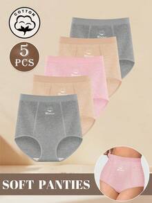 MEIYATING 5pcs Women's Cotton Mid-To-High Waist Tummy Control Butt Lifting Symmetrical Line Design Fashion English Pattern Print Triangle Panties For Daily Commute - Multicolor - View 6