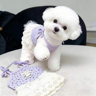 1件寵物花卉印花洋裝，輕盈透氣可愛貓/狗背心，適合貴賓犬及其他小型至中型寵物