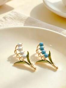 Enamel Lily Brooch, Gold Flower Lapel Pin, Vintage Style Suit Jacket Scarf Gift Jewelry, Suitable For Women To Wear - Bluebell - View 2