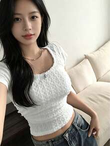 YCYC Korean Style Fashion Casual Women's Design Tie-Front Short Sleeve T-Shirt White Summer - White - View 2